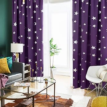 Anjee Royal Purple Blackout Curtains, Foil Print Silver